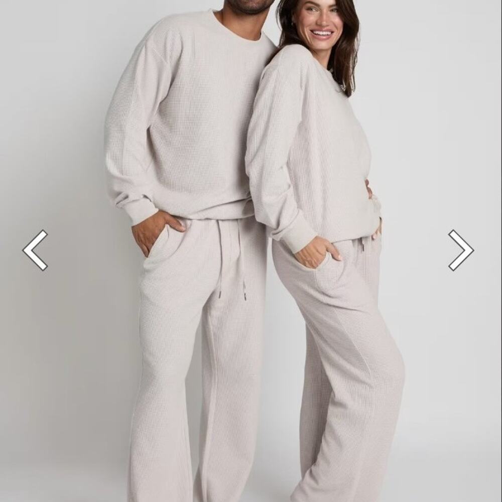 Comfrt Waffle Lounge Pants White Dove Unisex Relaxed Cozy Loungewear Brand New